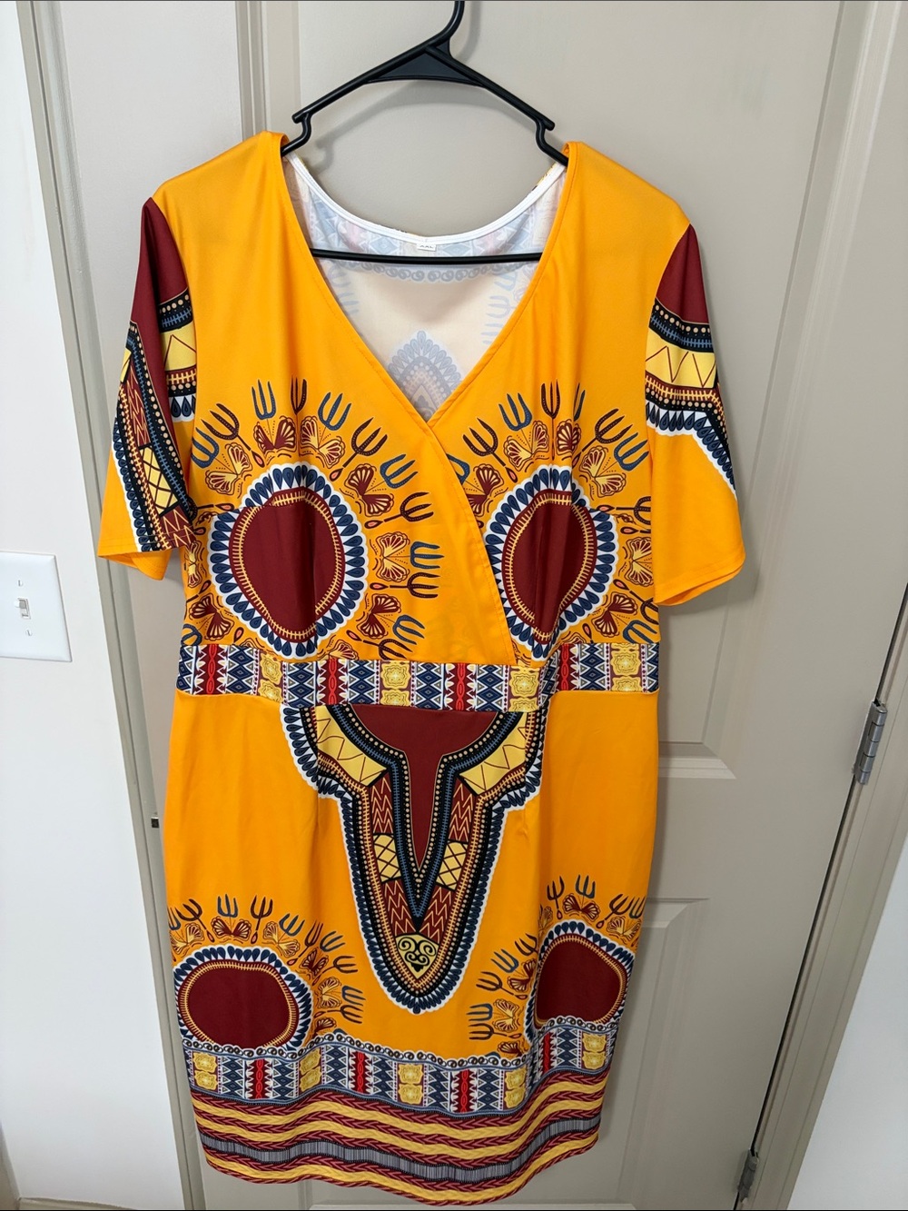 Yellow Printed V-Neck Wrap Dress